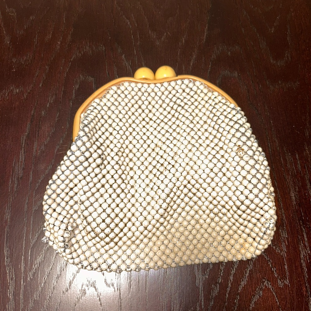 Vintage Whiting & Davis Alumesh Mesh Bag Cream Celluloid Bakelite Chain Handle